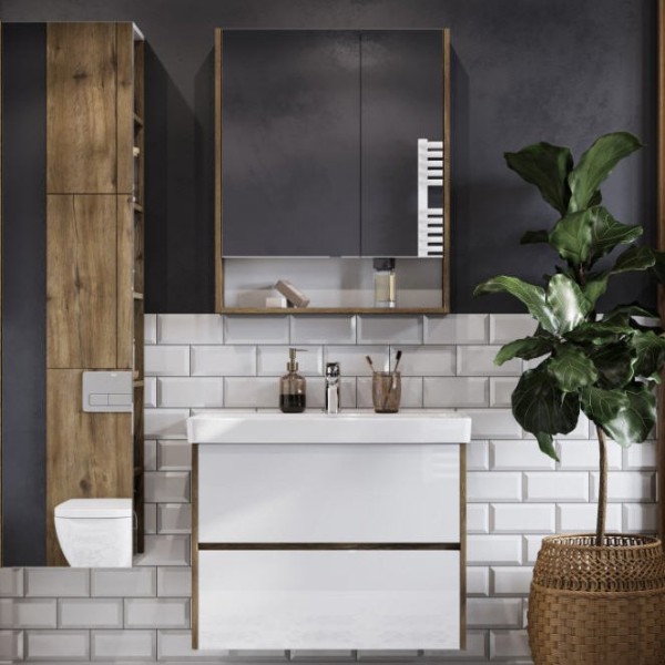 Мебель для ванной комнаты AQUATON Сканди 80 белая, дуб рустикальный, раковина Адриана 80