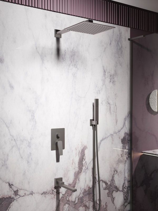 Душевой комплект Vincea Puro VSFW-5P1GM С ВНУТРЕННЕЙ ЧАСТЬЮ, вороненая сталь