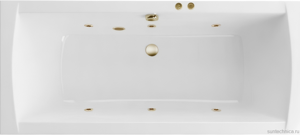 Акриловая ванна Excellent Aquaria Lux Slim Soft 180x80 см, встраиваемая, с гидромассажем, белая, с каркасом, со сливом-переливом, фурнитура бронза