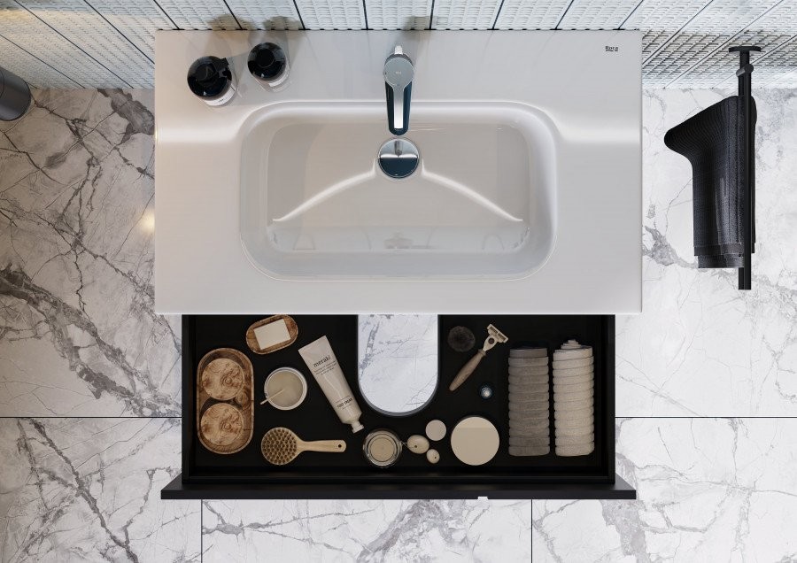 Тумба с раковиной Roca Luna 80 матовая синяя