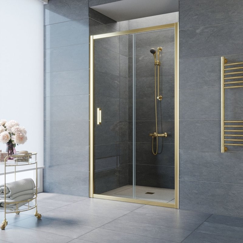 Душевая дверь в нишу Vegas Glass ZP Tur Novo 145 09 01 145 см, профиль золото, стекло прозрачное