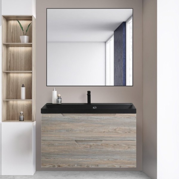 Мебель для ванной комнаты BelBagno Vittoria 90 подвесная, pino, черная матовая раковина