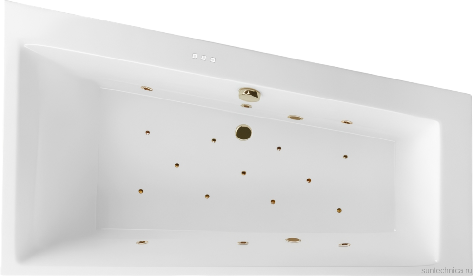 Акриловая ванна Excellent Sfera Relax R 170x100 см, угловая, правая, встраиваемая, с гидромассажем, белая, асимметричная, с каркасом, со сливом-переливом, фурнитура бронза