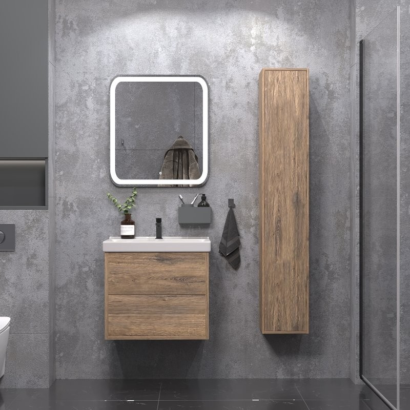 Мебель для ванной комнаты SanStar Siva 60 подвесная, дуб веллингтон табак, раковина Fest 60