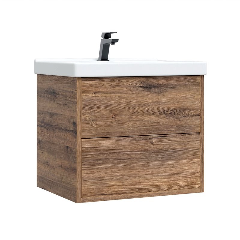 Мебель для ванной комнаты SanStar Siva 60 подвесная, дуб веллингтон табак, раковина Fest 60