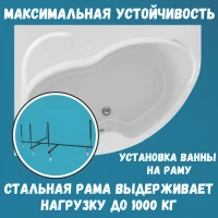 Акриловая ванна 1MarKa Aura L Стандарт 2 150x105 см, угловая, левая, встраиваемая, белая, асимметричная, с каркасом, для двоих, с сиденьем, со сливом-переливом