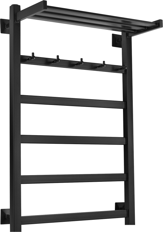 Полотенцесушитель электрический Secado Корсико 1 КСП 80x55 см, подключение слева, матовый черный, лесенка, с полкой