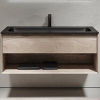 Тумба с раковиной Sancos Marmi 1.0 120 черная раковина, дуб галифакс натуральный