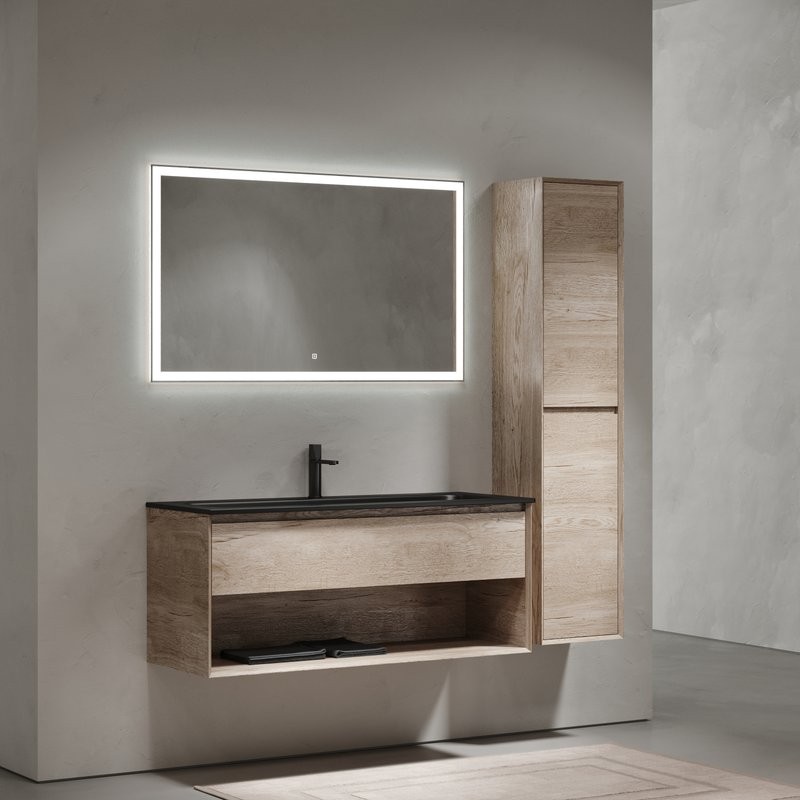 Тумба с раковиной Sancos Marmi 1.0 120 черная раковина, дуб галифакс натуральный