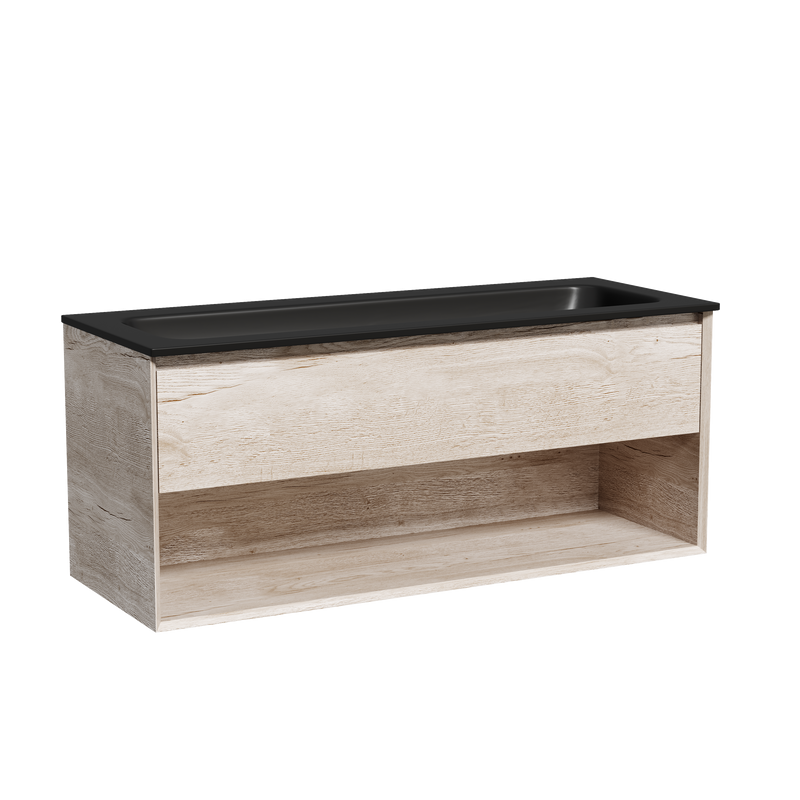 Тумба с раковиной Sancos Marmi 1.0 120 черная раковина, дуб галифакс натуральный