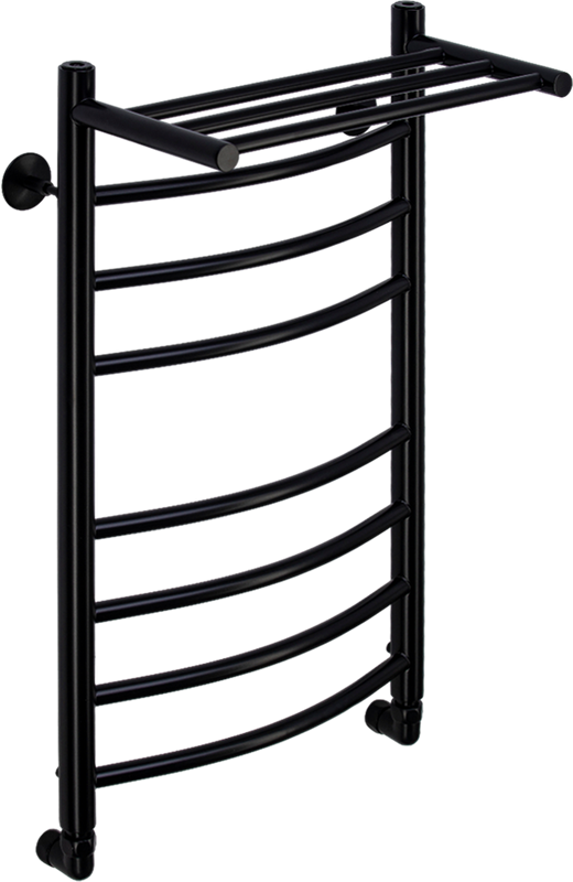 Полотенцесушитель водяной Comfysan Noumi W-8 80х40 80x45 см, черный матовый, лесенка, с полкой