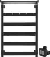 Полотенцесушитель электрический Secado Комано 1 КСП , 85x55 см, скрытое подключение справа, матовый черный, лесенка, с полкой