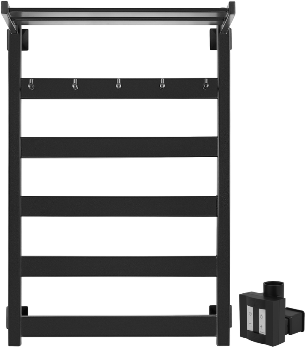 Полотенцесушитель электрический Secado Комано 1 КСП , 85x55 см, скрытое подключение справа, матовый черный, лесенка, с полкой