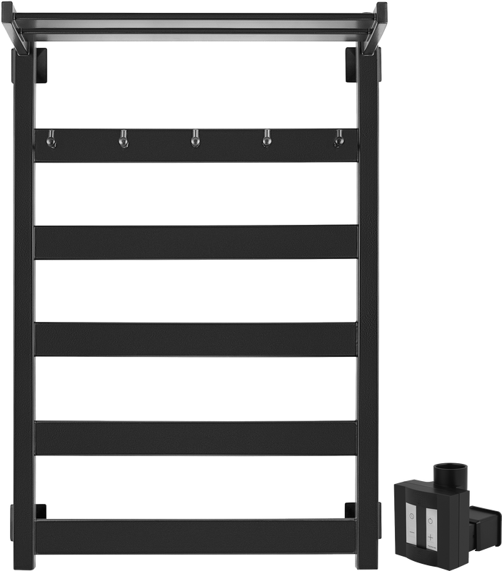 Полотенцесушитель электрический Secado Комано 1 КСП , 85x55 см, скрытое подключение справа, матовый черный, лесенка, с полкой
