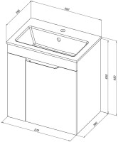Тумба с раковиной Aquanet Практика 60 с дверцами, белая матовая