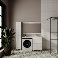 Тумба с раковиной Style Line Даллас Леон 120 R Люкс Plus напольная, белая, для стиральной машины, 2 ящика