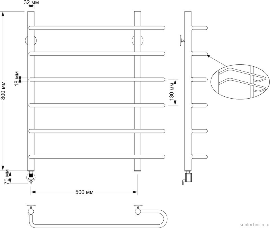 Полотенцесушитель электрический Secado Венеция 2 85x60 см, подключение слева, бронза, лесенка, латунь