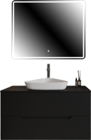 Мебель для ванной комнаты Orange Line 100 подвесная, 2 ящика, матовая черная с раковиной B07-500W