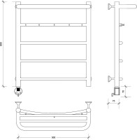 Полотенцесушитель электрический Secado Милан 1 КСП 60x50 см, подключение слева, матовый черный, лесенка, с полкой