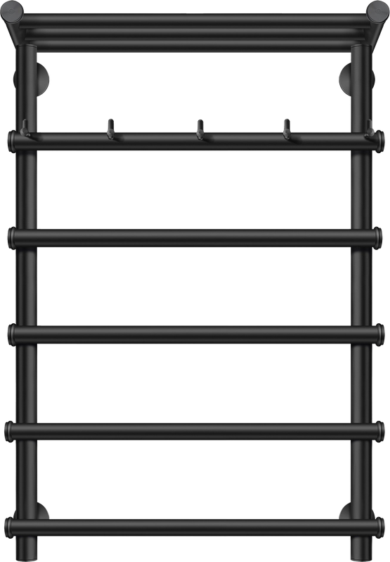 Полотенцесушитель электрический Secado Турин 1 КСП 80x55 см, подключение слева, матовый черный, лесенка, с полкой