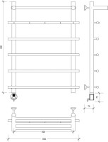 Полотенцесушитель электрический Secado Турин 1 КСП 80x55 см, подключение слева, матовый черный, лесенка, с полкой
