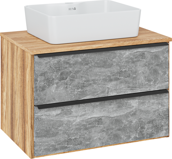 Тумба с раковиной Runo Мальта 70 подвесная, дуб, серая, раковина Lavello 50