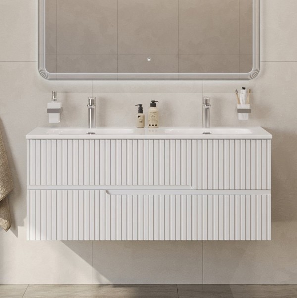 Тумба с раковиной Cezares Duet 120 bianco lucido, раковина Cezares CZR-8073-120-2