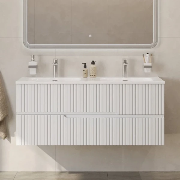 Тумба с раковиной Cezares Duet 120 bianco lucido, раковина Cezares CZR-8073-120-2