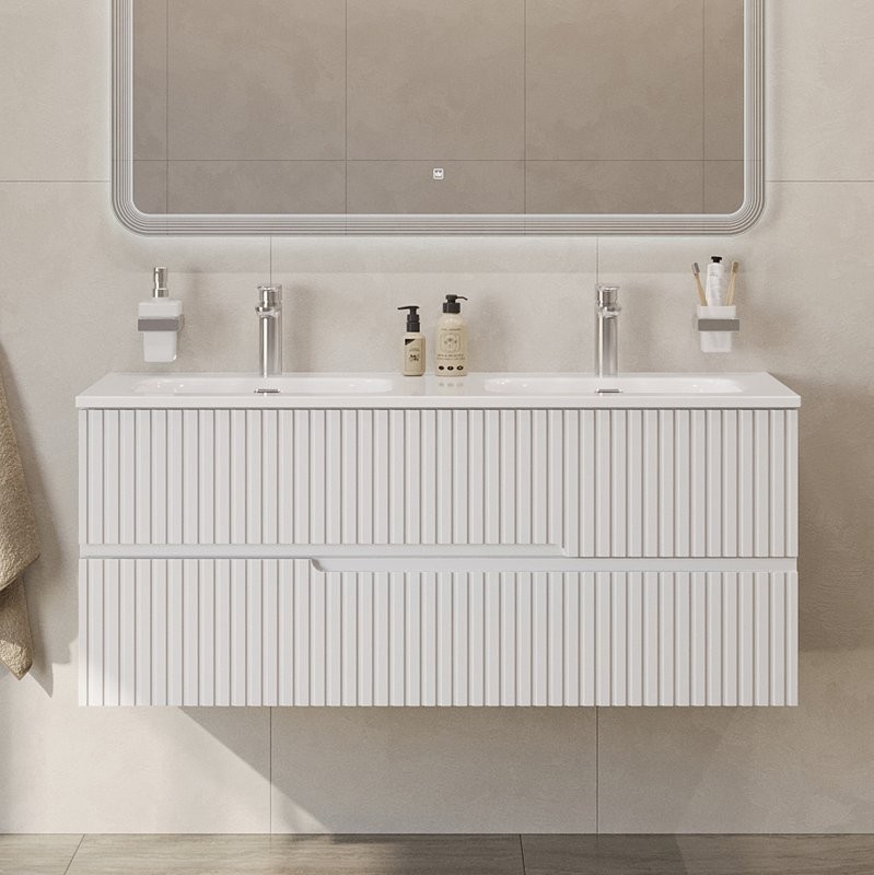 Тумба с раковиной Cezares Duet 120 bianco lucido, раковина Cezares CZR-8073-120-2