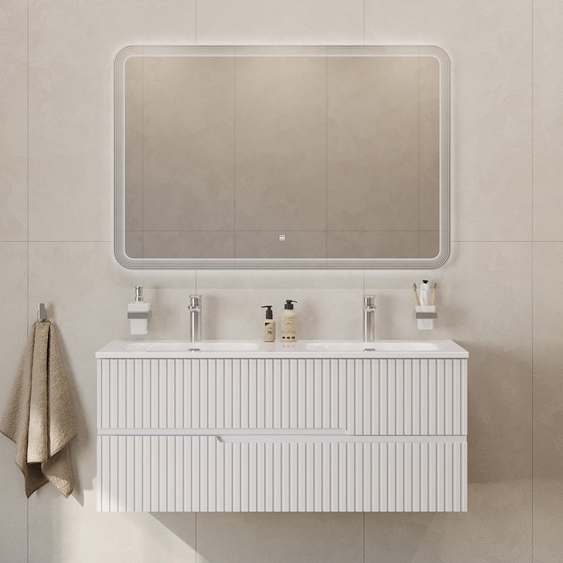 Тумба с раковиной Cezares Duet 120 bianco lucido, раковина Cezares CZR-8073-120-2