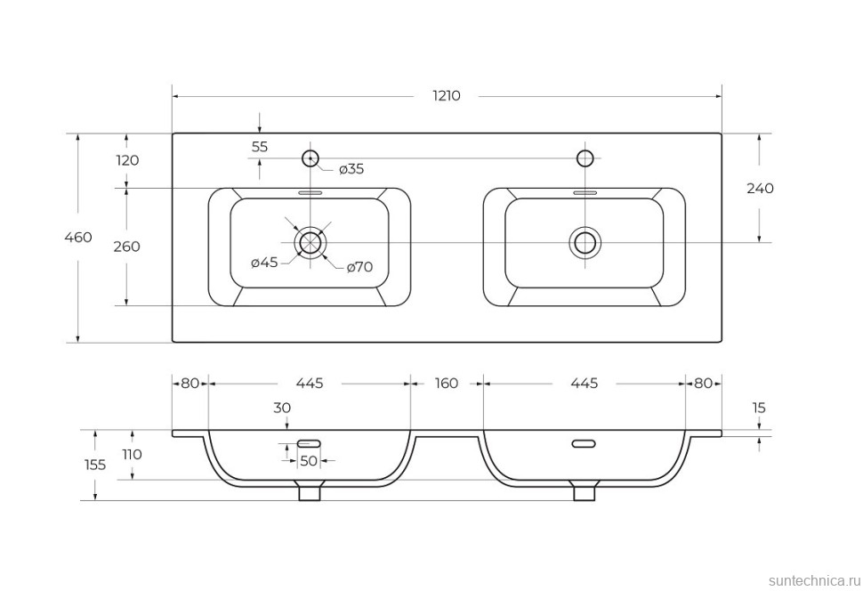 Тумба с раковиной Cezares Duet 120 bianco lucido, раковина Cezares CZR-8073-120-2