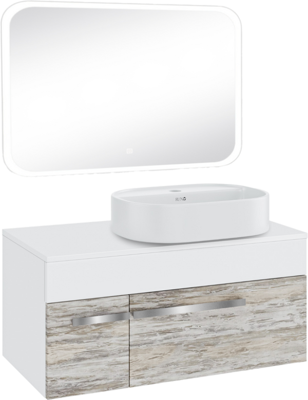 Мебель для ванной комнаты Runo Вудлайн 100 скандинавский дуб, раковина Nuovo 50