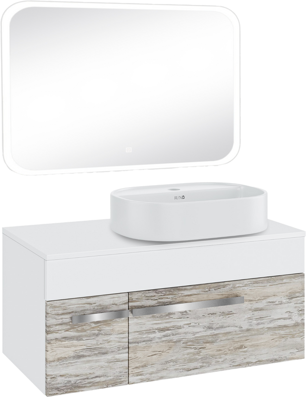 Мебель для ванной комнаты Runo Вудлайн 100 скандинавский дуб, раковина Nuovo 50