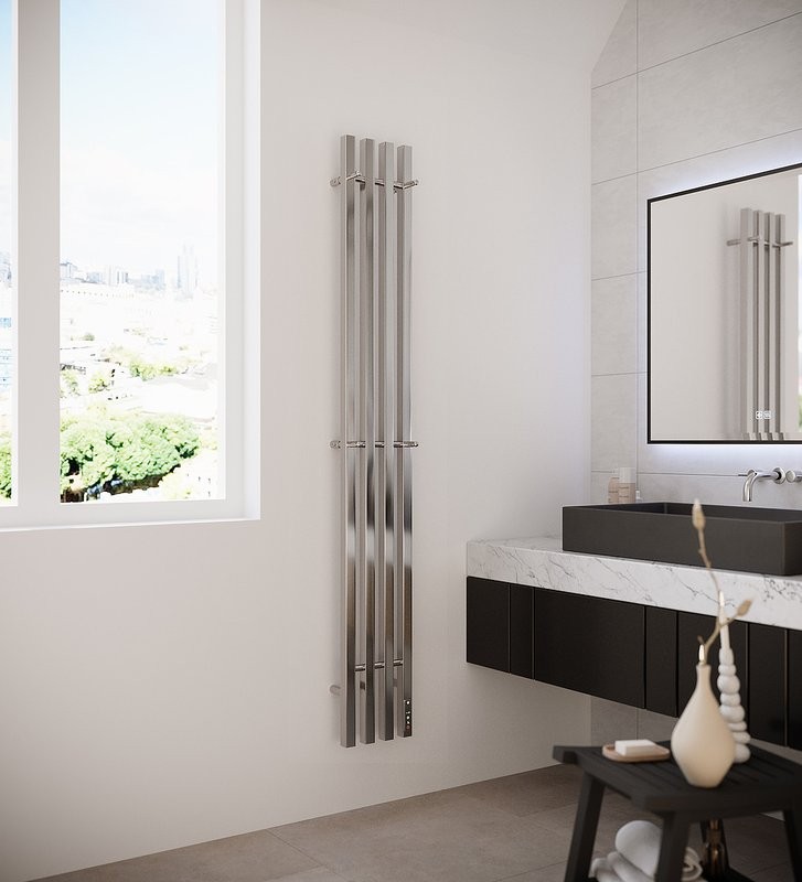 Полотенцесушитель электрический Terminus Quatro 4670078557308 160x20 см, нержавеющая сталь полированная, I-образный, с полкой