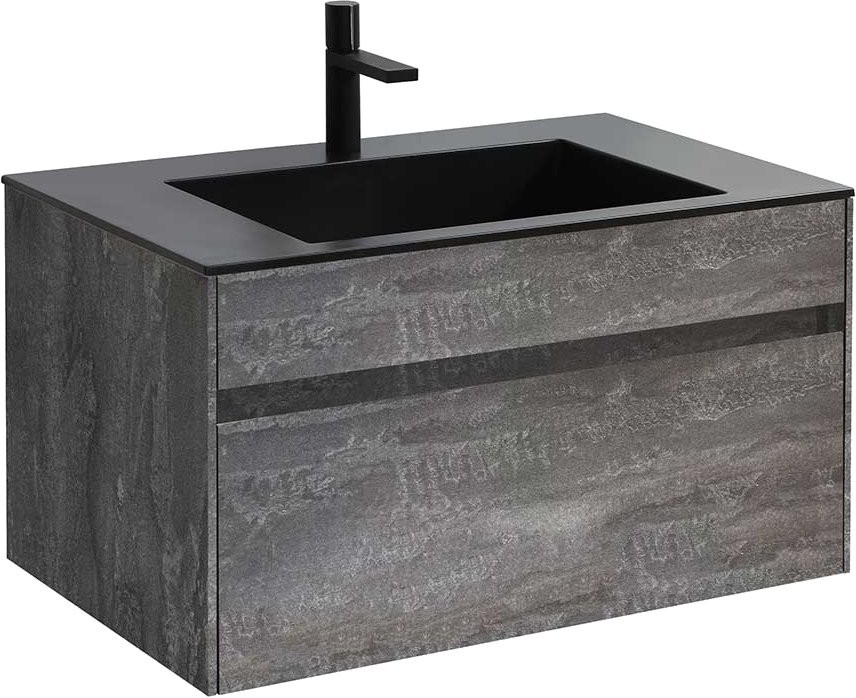 Тумба с раковиной Vincea Chiara 80 камень, раковина черная