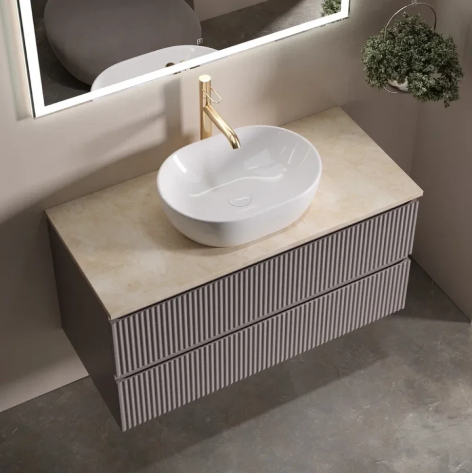 Тумба под раковину со столешницей Sancos Snob R 100 doha soft, столешница бежевая, с отв. под смеситель