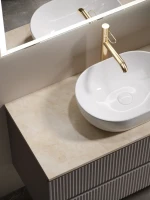 Тумба под раковину со столешницей Sancos Snob R 100 doha soft, столешница бежевая, с отв. под смеситель