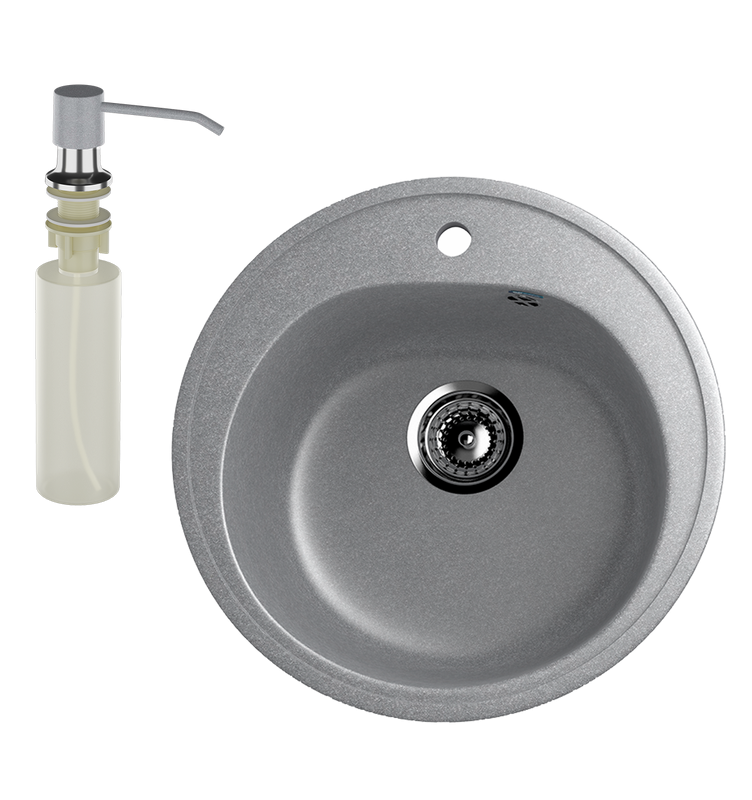 Мойка кухонная Ulgran U-101 342 графитовая + дозатор U-01 графит