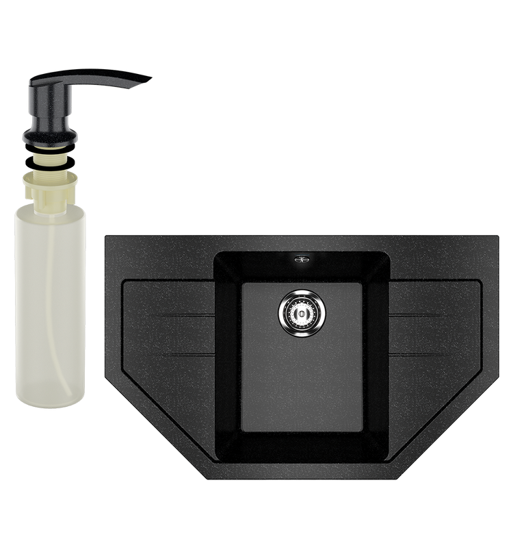 Мойка кухонная Ulgran U-609 308 черная + дозатор U-02 черный