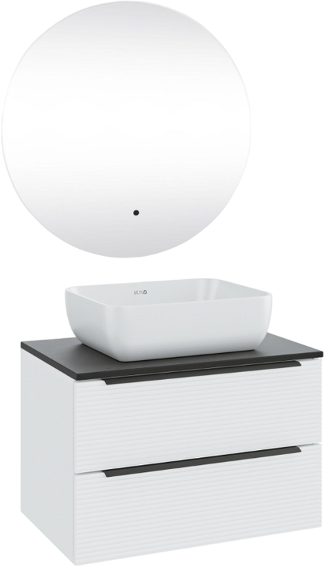 Мебель для ванной комнаты Runo Орлеан 70 белая матовая, черная, раковина Cuatro 50