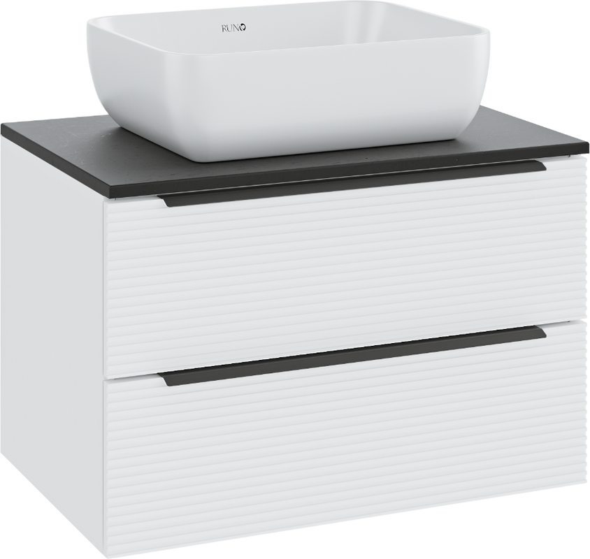 Мебель для ванной комнаты Runo Орлеан 70 белая матовая, черная, раковина Cuatro 50