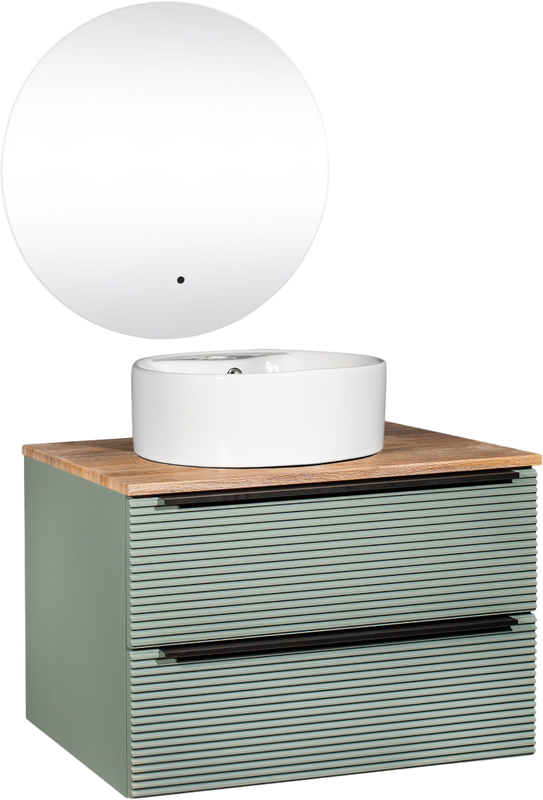 Мебель для ванной комнаты Runo Орлеан 70 зеленая, дуб натуральный, раковина Sole 40