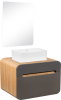 Мебель для ванной комнаты Runo Ницца 60 дуб натуральный, графит, раковина Duo 40