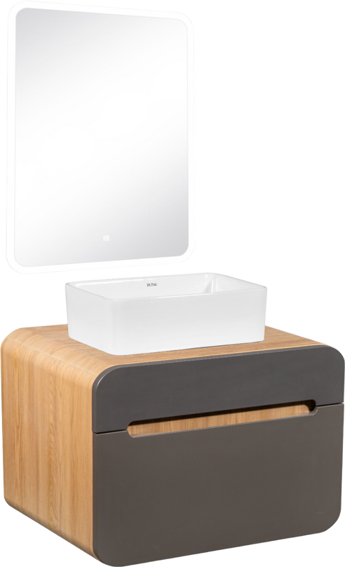 Мебель для ванной комнаты Runo Ницца 60 дуб натуральный, графит, раковина Duo 40