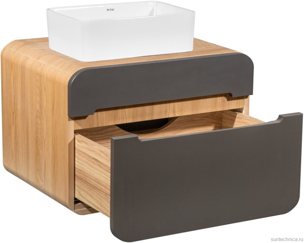 Мебель для ванной комнаты Runo Ницца 60 дуб натуральный, графит, раковина Duo 40