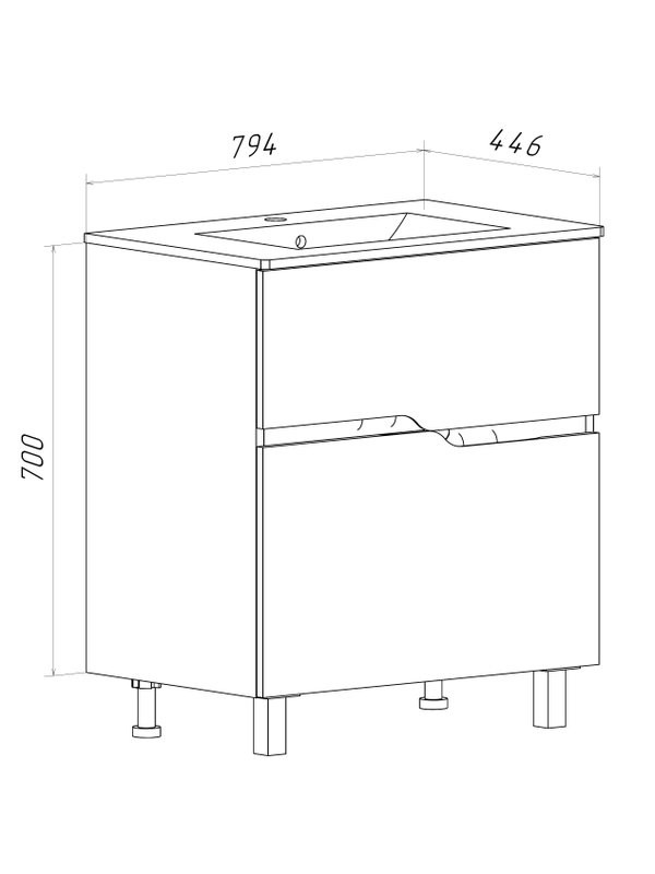 Тумба с раковиной Runo Палермо 80 напольная, глянцевая белая