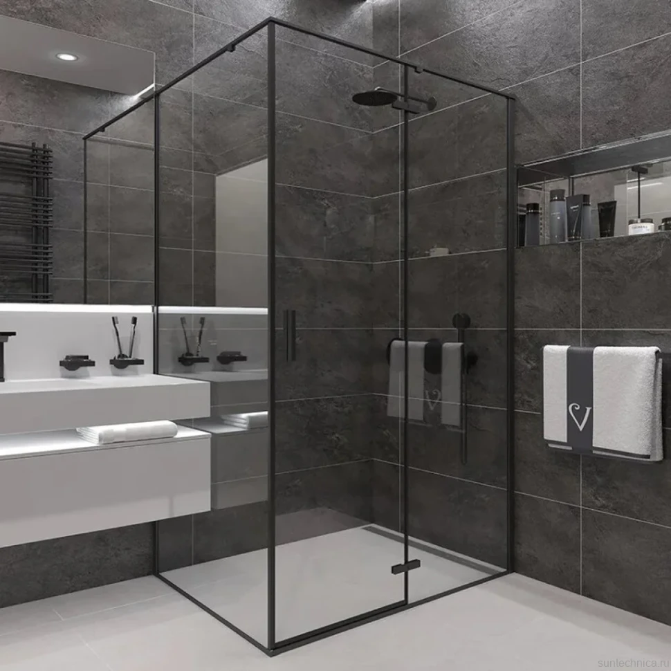 Душевой уголок Veconi Rovigo RV-073B 100x100, профиль черный