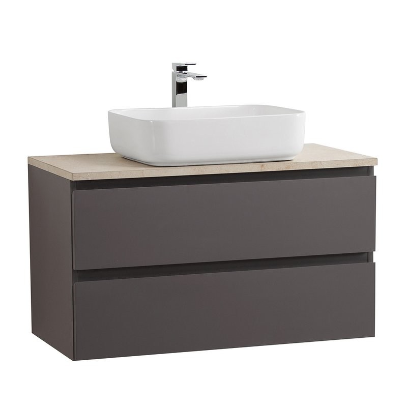 Тумба под раковину со столешницей BelBagno Kraft 80 подвесная, матовая темно-серая, столешница kep-80-mco