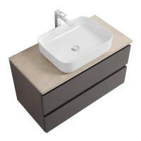 Тумба под раковину со столешницей BelBagno Kraft 80 подвесная, матовая темно-серая, столешница kep-80-mco