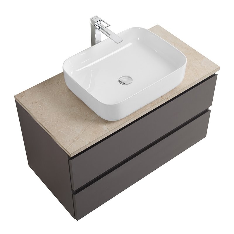 Тумба под раковину со столешницей BelBagno Kraft 80 подвесная, матовая темно-серая, столешница kep-80-mco